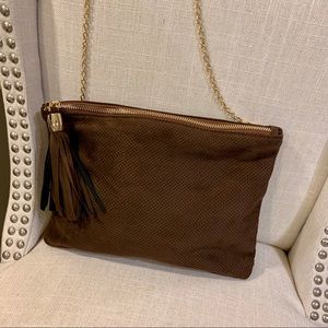 Brown Suede Crossbody Clutch Purse